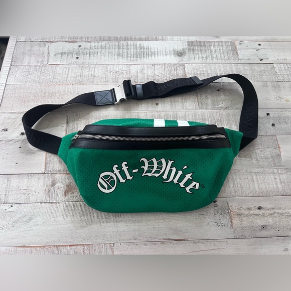 Off-White c/o Virgil AblohMen's Green Core Logo Printed Mesh Belt Bag Fanny pack - Picture 1 of 6